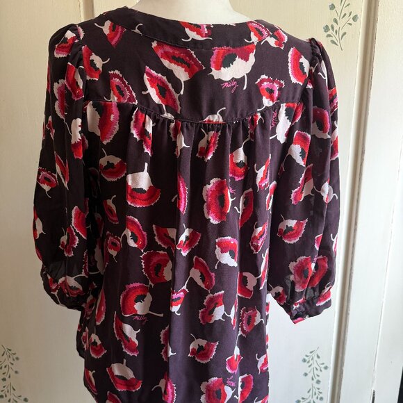 Milly of New York Silk Poppy Floral Print Top Blouse sz 4 - Picture 4 of 7